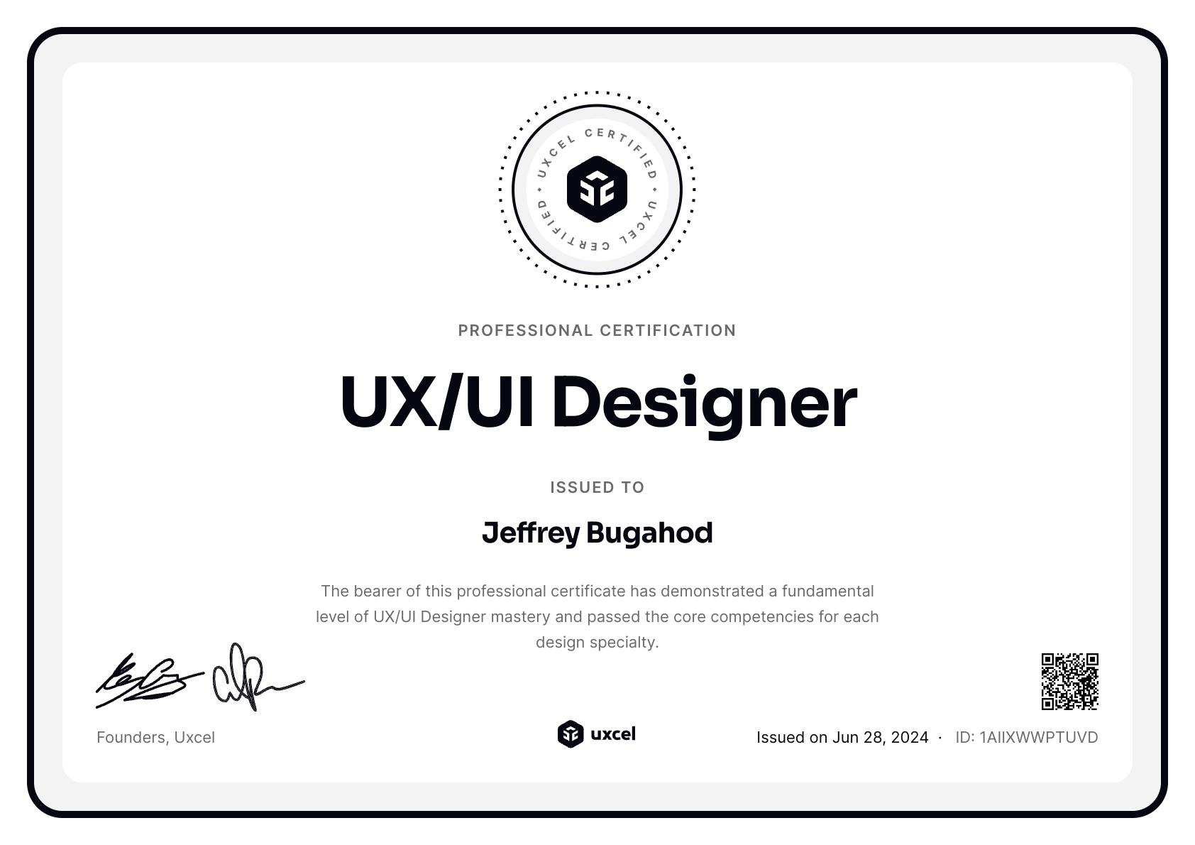 Jeffrey Bugahod's certificate